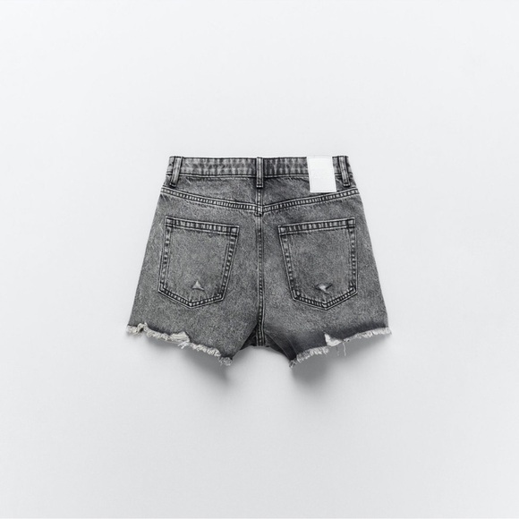 Zara High Rise Cut Off Denim Short Distressed Gray Size 4 US - Picture 2 of 9
